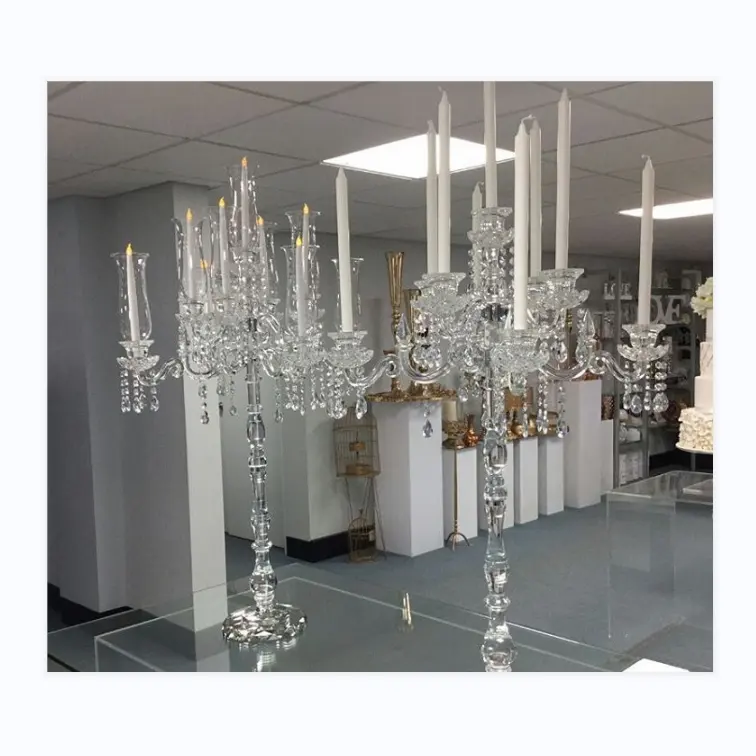 SJZT014-candelabros de cristal de 9 cabezales de altura, elegantes, decoración para eventos y bodas