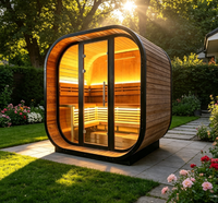 Sauna Tradisional Luar Ruangan Besar dari Kayu Spruce Terkarbonisasi untuk Rumah Keluarga dengan Pemanas Listrik dan Lampu LED Ambient Mewah