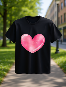 T-Shirt in Cotone con Stampa Cuore, Grafica per San Valentino, Girocollo, Manica Corta, Unisex, Casual, per Esterno, Vestibilità Regolare, in Jersey Lavorato a Maglia - Product Image 2