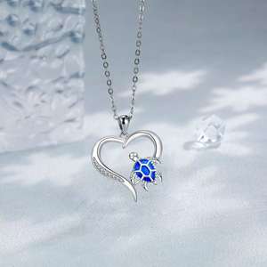 2025 Offre Spéciale à la mode exquis en forme d'argent plaqué laiton océan bijoux cristal coeur mer tortue lien chaîne collier - Product Image 4