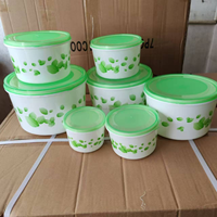 Boîtes de rangement rondes bon marché à vendre, lot de 7, boîte en plastique transparente, organiseur de nourriture imprimé pour la cuisine et ensemble de rangement