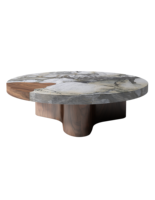 Glace italienne en marbre naturel Grand espace Plateau de table rond en noyer incrusté Design Mobilier simple Table basse