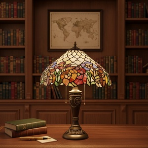 Lampe de table Tiffany de style européen 16'' en verre teinté, artisanale, motif écailles de poisson, en résine, LED DC, protection oculaire, pour salon et chambre - Product Image 2