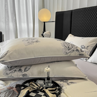 Parure de lit 4 pièces en satin de lyocell 100S toucher soyeux, imprimé floral, certifiée OEKO-TEX, respirante, pour la maison