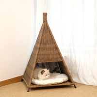 Imitations-Rattan Haustierbett, Atmungsaktives Kühles Katzenhaus für den Sommer, Umweltfreundliches Material, Geeignet für Katzen & Hunde