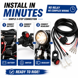 200W Motorcycle Headlight <b>Harness</b> with High Low Beam Switch Waterproof Plug Play 12V Universal Fit for Harley Davidson - Product Image 2