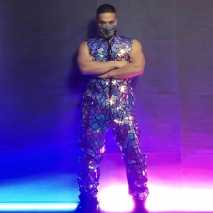 Body de Lentejuelas de Espejo para <span class=keywords><strong>Hombre</strong></span> Bailarín en Escenario Traje para Discoteca Bar Atuendo <span class=keywords><strong>Rave</strong></span> Ropa para Actuación de Gogo Dance - Product Image 2