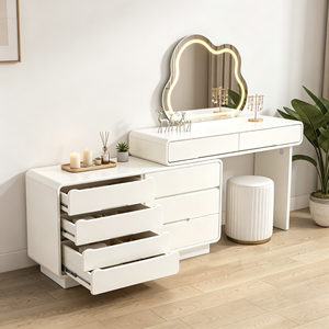 Tocador de Maquillaje Moderno de Lujo Francés en Madera Maciza Blanca con Espejo Iluminado y Cajones de Almacenamiento - Product Image 2