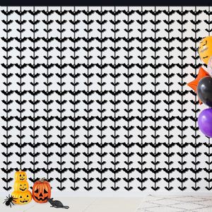 Cortina de Flecos de Papel Metálico Rojo con Estampado de Telaraña de Halloween, Cortina de Flecos de Papel Metálico para Fiestas, Decoración de Fondo para Casa Embrujada - Product Image 2