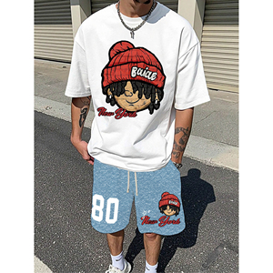Completo Estivo da Uomo Personalizzabile con Logo Sublimato, Set Due Pezzi con Pantaloncini e T-Shirt Stampati con Grafica a Lettere, Vita Elastica, Vendita all'Ingrosso per lo Street Style - Product Image 4