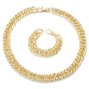 Gold Aluminum Chain Necklace And <b>Bracelet</b> <b>Set</b> For Men Women Street Fashion Hip Hop Jewelry Zinc Alloy Geometric Design - Product Image 5