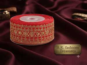 B.R. Bordure décorative en dentelle florale rouge tendance, garniture ornée pour sacs de vêtements, sari, lehenga, cadeaux, décoration textile 2''-2.875'' - Product Image 3