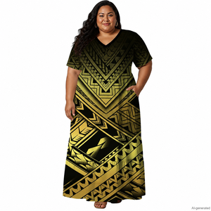 Robes pour femmes grandes tailles personnalisables et disponibles en gros – Robes Samoanes à col en V amples et confortables, nos meilleures ventes - Product Image 6