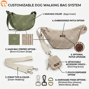 Borsa a tracolla/pochette OEM personalizzata in tela a righe per passeggiate con il cane, con attacco per guinzaglio e piccola tasca portaoggetti, per proprietari di animali domestici - Product Image 2