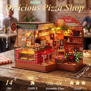 Kit de Casa en Miniatura DIY, Modelo de Arquitectura de Restaurante de Madera, Casa de <span class=keywords><strong>Pizza</strong></span> Feliz, Juguete de Regalo para Adolescentes - Product Image 2