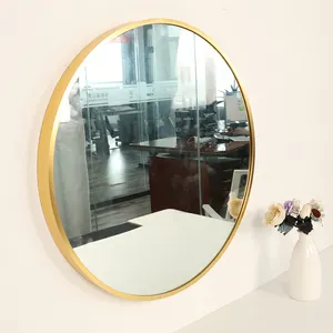 Modern Luxury Hotel Bathroom 50 60 70 80cm decorative Living Room Decorative Wood Round Mirror with Leather Strap