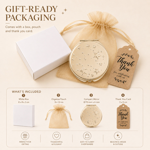 Wholesale Custom Logo Gold Metal Star Engraved Pocket Vanity <b>Mirror</b> Gift Set Organza Bag Thank You Tag Bridal Shower Wholesale - Product Image 6