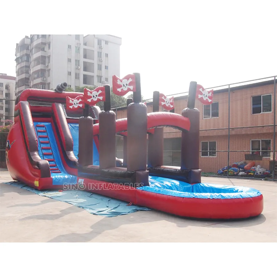 52 'Lange Kids Opblaasbare Piratenschip Waterglijbaan Met Slip N Glijbaan Voor Buitenfeest Entertainment Gemaakt In Sino Inflatables