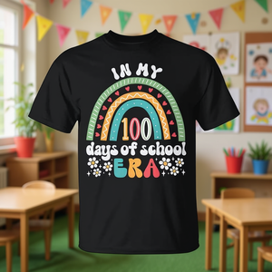 T-shirt promozionale per la festa del 100° giorno di scuola, in stile retrò e colorato, con la scritta 'In My 100 Days of School' - Product Image 3