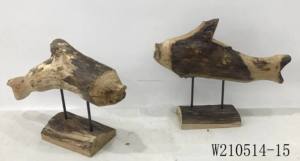 تمثال حيواني خشبي مصنوع في المصنع، تمثال سمكة مع حامل للديكور المنزلي والفندقي من الخشب المنجرف - Product Image 3