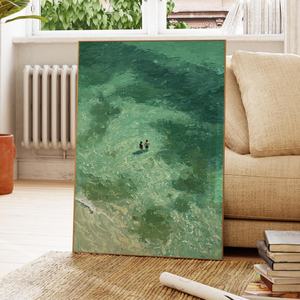 Peinture à l'huile abstraite verte contemporaine, peinture à l'huile horizontale, paysage marin minimaliste, art mural texturé pour la maison et la galerie - Product Image 1