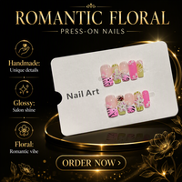 Faux ongles faits à la main à pression, couvrance totale, motif floral pastel pré-dessiné