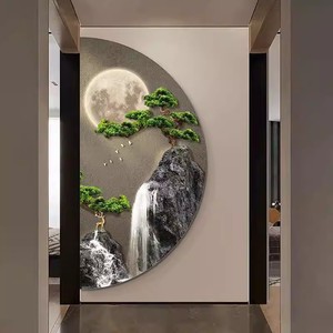 Cuadros Decorativos LED Semicirculares de Pino al por Mayor, Arte Mural de Paisajes Chinos para Sala de Estar, Cuadros Colgantes - Product Image 4