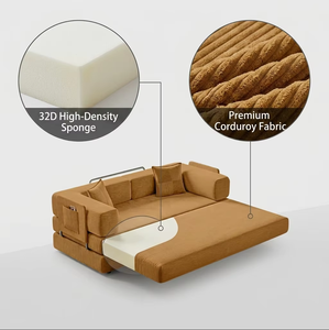 Ensemble canapé-lit d'appoint modulaire compressé sous vide, en velours côtelé 32D, matelas <span class=keywords><strong>futon</strong></span> de sol tatami avec rembourrage en éponge, portable pour la nuit - Product Image 4