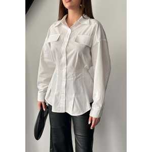 Chemise Boyfriend Blanche Femme en Popeline à Nouer et à Boutons Style Quotidien - Product Image 5
