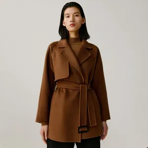 Professional Supplier Custom Dark Brown Wool Winter Thicken Elegant Work Women Cashmere Coat