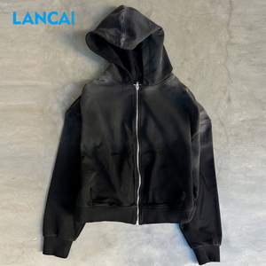 Lancai Streetwear Men Drop Shoulder Washed Boxy Oversized Hoodie Custom Printed 100% Heavy Cotton Graphic Hoodies Unisex - Product Image 1