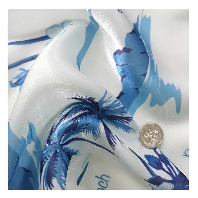 Wholesale Custom Shiny Satin Silk Printed Fabric Liquid Voile Satin Print Fabric for Summer Dress Skirt Blouse Costume
