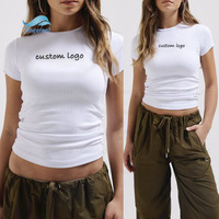 T-shirt à manches courtes en coton pour femmes T-shirt à manches courtes en jersey personnalisé avec strass et logo en strass Y2k pour filles