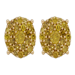Premium <b>Silver</b> Round Cut Cluster Earrings with Lab Grown Diamonds 10K Yellow Gold Style Statement Jewelry - Product Image 1