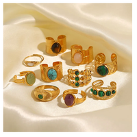 Bague ouverte en acier titane or 18 carats de luxe vintage français Ornement de bijoux en pierre naturelle pour femmes inspiré de l'Inde droite