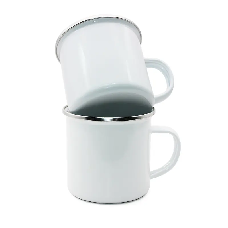 แก้วกาแฟเคลือบชาเคลือบสำหรับตั้งแคมป์ทำจากโลหะใช้กลางแจ้งพิมพ์โลโก้ได้เอง