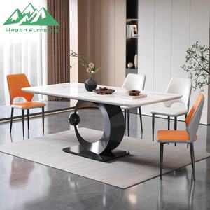 Wayon Moderner Esstisch aus Sinterstein mit abstraktem, geschwungenem Gestell und gepolsterten Stühlen in verschiedenen Farben - Product Image 5