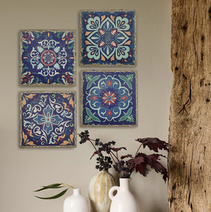 Ensemble de 4 décorations murales carrées en bois rustiques vintage pour la maison, le salon - Product Image 1