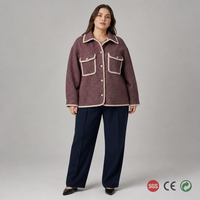 Chemise-veste surdimensionnée en tweed bordeaux pour femme, taille plus, manches longues, boutonnée, poches plaquées, du 14 au 28 (UK)