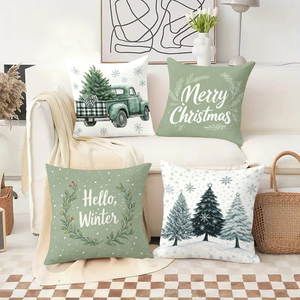 Merry Christmas and Hello Winter themed decorative pillows with vintage truck and snowy trees design - Product Image 2