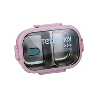 Boîte à Bento en plastique Pp réutilisable 1 pièce, 2 compartiments boîte à Lunch pour enfants, cadeau d'affaires anti-fuite sans BPA