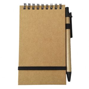 Kraft Paper Spiral Pocket Notebook With Matching <b>Retractable</b> Ballpoint <b>Pen</b> Set, Elastic Band Mini Jotter Custom Logo - Product Image 3
