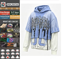 Sweat à capuche surdimensionné pour homme, imprimé avec un motif de logo personnalisé, tendance rétro, streetwear, faux deux pièces, automne, 100% polyester