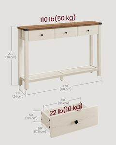 Table de canapé en bois <span class=keywords><strong>VASAGLE</strong></span> LIRY Collection avec 3 tiroirs, étagère de rangement ouverte, style farmhouse, table <span class=keywords><strong>console</strong></span> étroite pour entrée - Product Image 3
