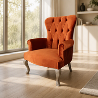 Chaise longue capitonnée classique française avec détails boutonnés, style rétro, en bois massif, pour salon ou chambre, mobilier sur mesure