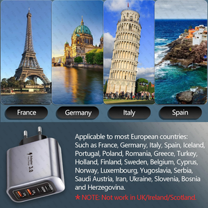 Adaptador de enchufe de viaje europeo de 55W USB C 55W USB C <span class=keywords><strong>Cargador</strong></span> europeo <span class=keywords><strong>Cargador</strong></span> rápido de 4 puertos <span class=keywords><strong>Tipo</strong></span> C <span class=keywords><strong>Cargador</strong></span> de pared Enchufe de EE. UU. a Europa - Product Image 4