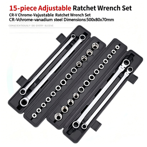 Ratchet <b>Wrench</b> Set Assorted Sizes Chrome Vanadium Steel Quick Release Heads Tool Box - Product Image 2