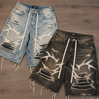 Shorts en jean baggy TaiDe certifiés GRS, motif flamme, effet usé, bords bruts, deux couleurs, logo personnalisé, vente en gros OEM pour hommes