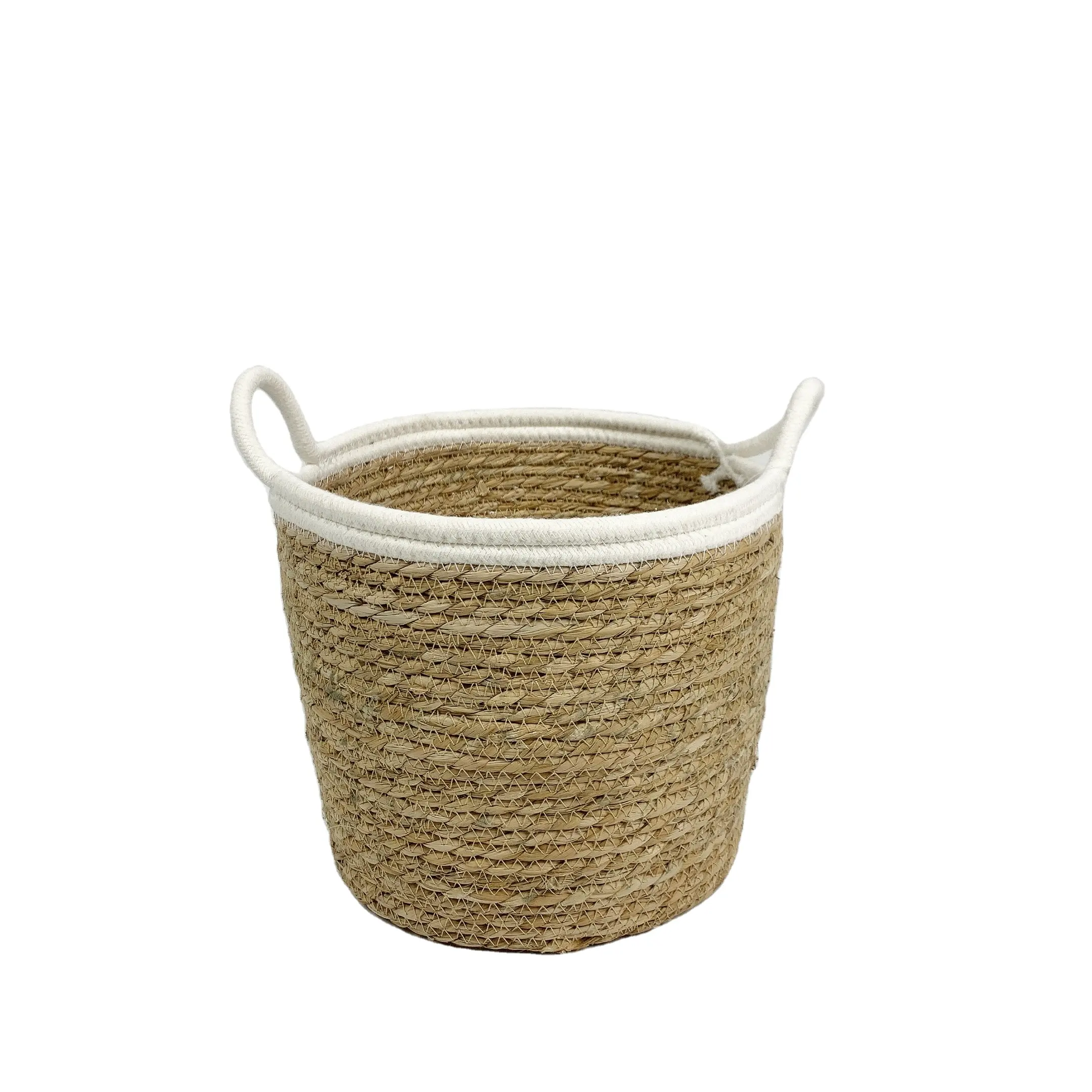 Cesta de palha tecida para decoração de vasos de flores, caixa de rattan para sala de estar, cesta de juta, cesta feita à mão