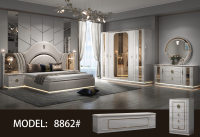 Ensemble de meubles de chambre à coucher de luxe de style moderne, 5 pièces, vente en gros d'usine : Armoire, Lit King Size, Banc de pied de lit, Coiffeuse